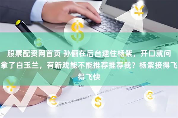 股票配资网首页 孙俪在后台逮住杨紫,开口就问:拿了白玉兰,有新戏能不能推荐推荐我?杨紫接得飞快